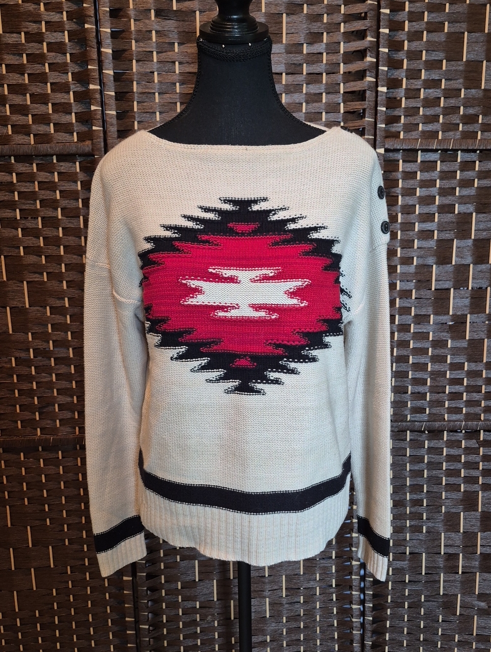Ralph Lauren Cream Sweater with Red and Black Center Motif
